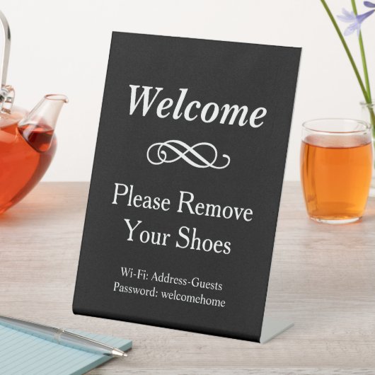 Welkom, zwart en wit. Verwijder de schoenen Reclamebord Met Voetstuk (Insitu)