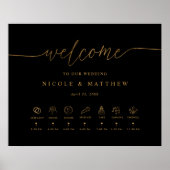 Welkom zwart-gouden bruiloft-teken met tijdlijn poster (Voorkant)