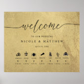 Welkom zwart-gouden bruiloft-teken met tijdlijn poster (Voorkant)