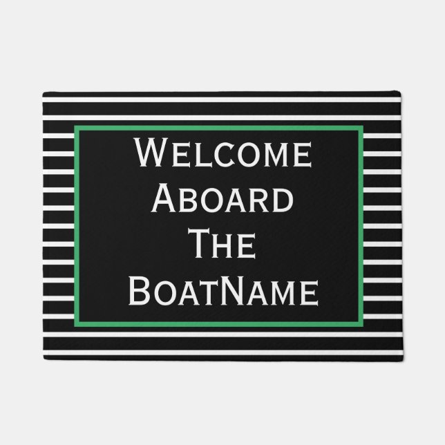 Welkom, zwart-wit en groen, bordpapier deurmat (Voorkant)