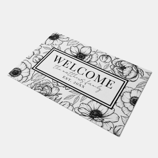 Welkom Zwart Wit Naam Deurmat (Schuin)