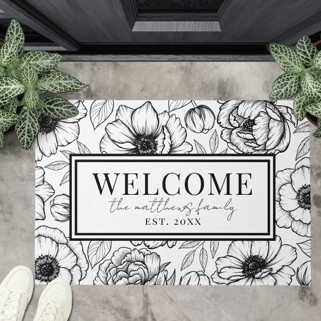 Welkom Zwart Wit Naam Deurmat (Welcome Black White Name Doormat)