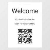 Welkom Zwart Wit Scan QR Code voor Menukaart Sjabl Raamsticker (Vel)
