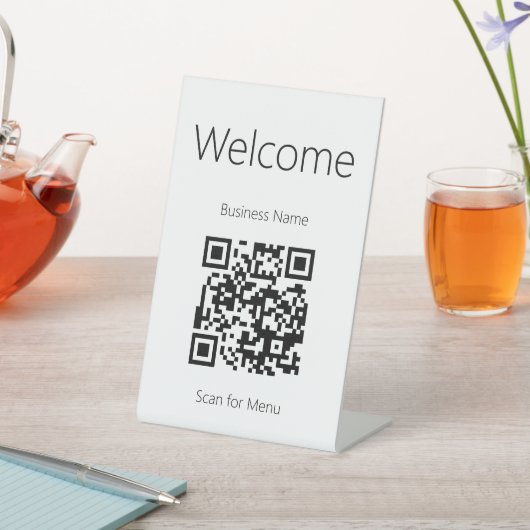 Welkom Zwart-wit Scan voor Menu QR Code Reclamebord Met Voetstuk (Insitu)