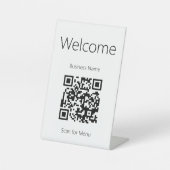 Welkom Zwart-wit Scan voor Menu QR Code Reclamebord Met Voetstuk (Voorkant)