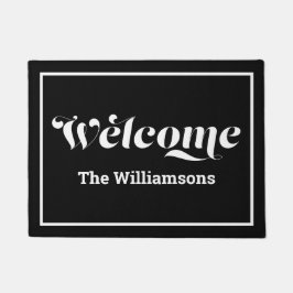 Welkom zwart-wit script met familienaam deurmat