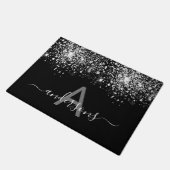 Welkom zwart zilveren glitter-stofmonogram deurmat (Schuin)