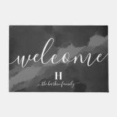 Welkom, zwarte en witte persoonlijke familienaam deurmat (Voorkant)