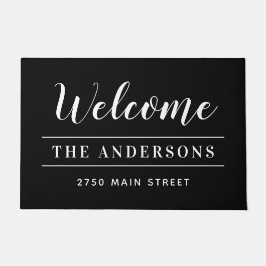 Welkom, zwarte en witte persoonlijke familienaam deurmat (Voorkant)