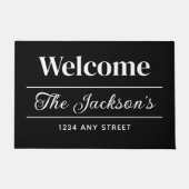 Welkom, zwarte en witte persoonlijke familienaam deurmat (Voorkant)