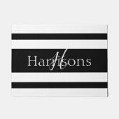 Welkom zwarte en witte stripes monogram deurmat (Voorkant)