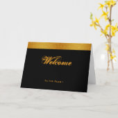 Welkom zwarte & goudbadge-band kaart (Gele Bloem)