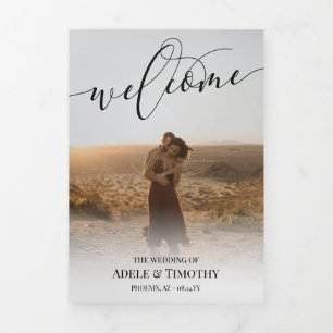 Welkom zwarte kalligrafie Foto bruiloft Drieluik Programma