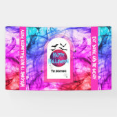 Welkom Zwarte Paarse Volle Maan Vleermuizen Happy Spandoek (Horizontaal)