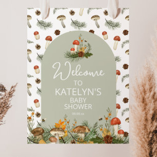 Welkombord met paddestoelen en wilde bloemen poster