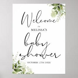 Welkombord neutrale baby shower met groen poster
