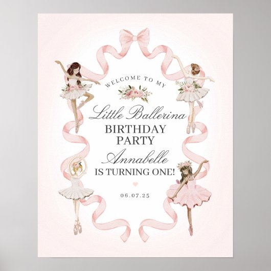 Welkombord Roze Balletdanseres Verjaardagsfeestje Poster (Voorkant)