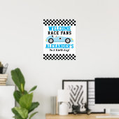 Welkombord voor 2e verjaardag van Blue Racecar Boy Poster (Thuiskantoor)