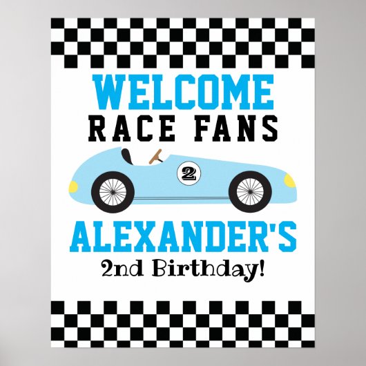 Welkombord voor 2e verjaardag van Blue Racecar Boy Poster (Voorkant)