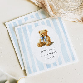 Welkombord voor babyborrel met blauwe strepen en b servet
