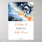 Welkombord voor babyfeest met astronaut in de ruim poster (Voorkant)