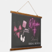 Welkombord voor bruidsfeest aan het zwembad hangend wandkleed (Gebogen)