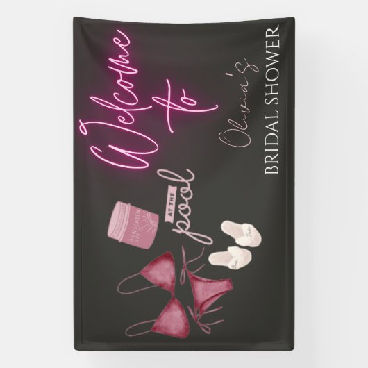 Welkombord voor bruidsfeest aan het zwembad spandoek (Verticaal)