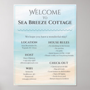 Welkombord voor strandhuis met huisregels en WiFi Poster
