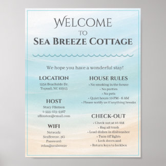 Welkombord voor strandhuis met huisregels en WiFi Poster