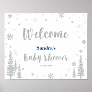 Welkombord voor Winter Baby Shower, Jongen, Blauw Poster