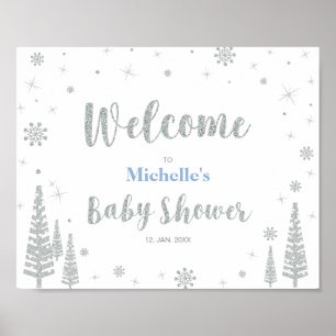 Welkombord voor Winter Baby Shower, Jongen, Blauw Poster
