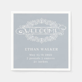 welkome baby blauwe monogram servet