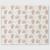 Welkome baby bruine teddybeer en ballonnen cadeaupapier (Vlak)