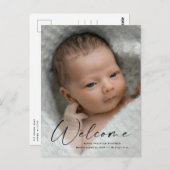 Welkome Baby Foto van modern script - Dank u Briefkaart (Voorkant / Achterkant)