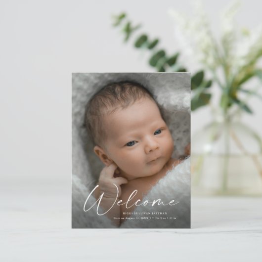 Welkome Baby Foto van modern script - Dank u Briefkaart (Staand voorkant)