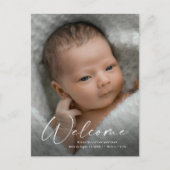 Welkome Baby Foto van modern script - Dank u Briefkaart (Voorkant)