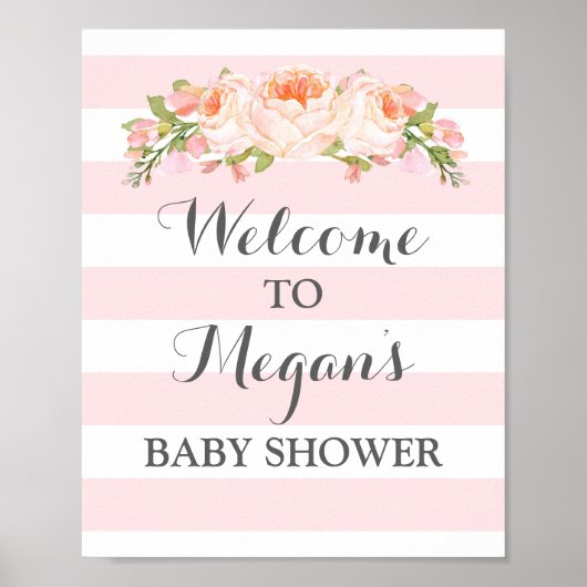 Welkome Baby shower Teken Roze bloemen Poster (Voorkant)