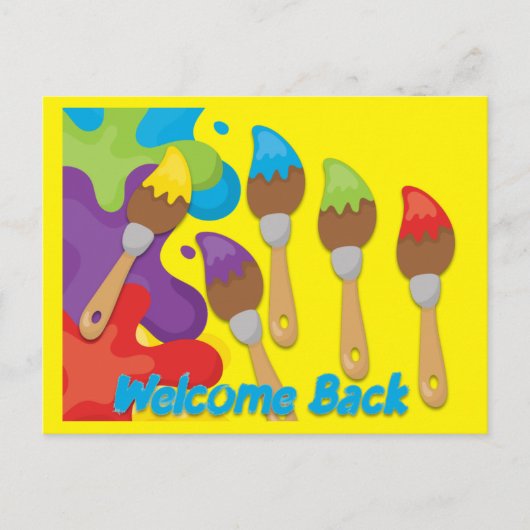 Welkome back-penselen Primaire kleuren Aangepast Briefkaart (Voorkant)