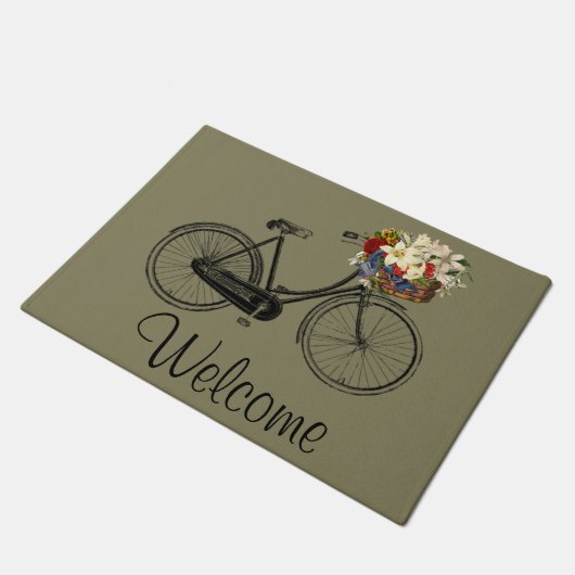 welkome bike-fiets-bloemdeurmat-taupe deurmat (Schuin)