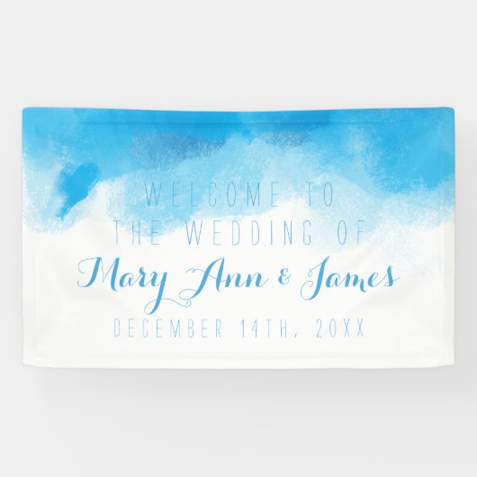 Welkome blauwe Waterverf voor Seaside Wedding Spandoek (Horizontaal)