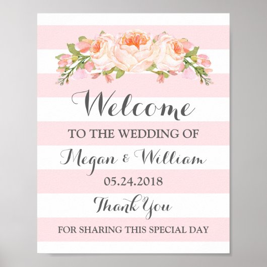 welkome bruiloft Teken roze bloemen Poster (Voorkant)