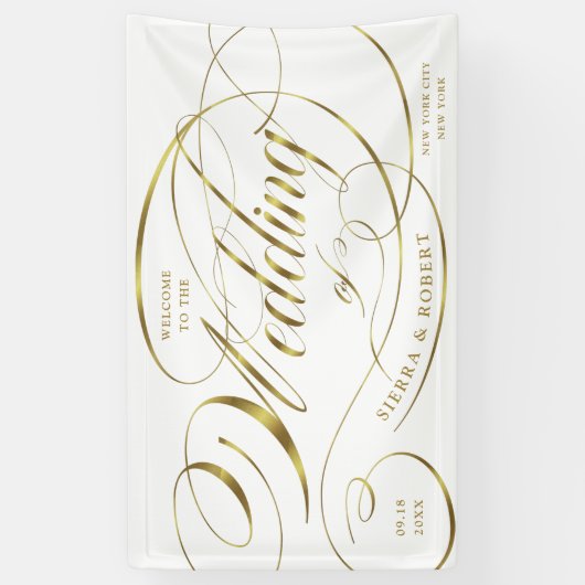 Welkome Elegant Gold Curved Script Banner (Verticaal)