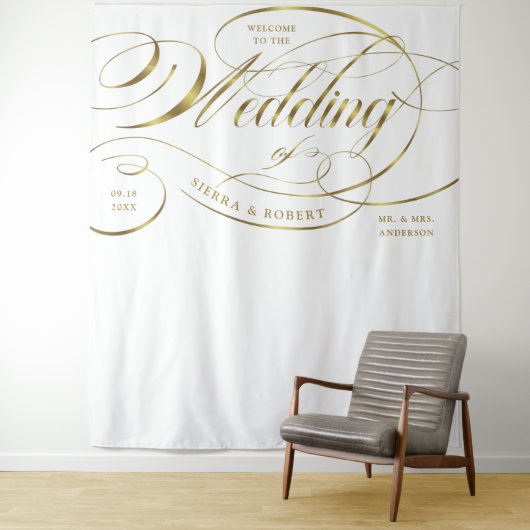 Welkome Elegant Gold Curved Script Banner Wandkleed (In situ)