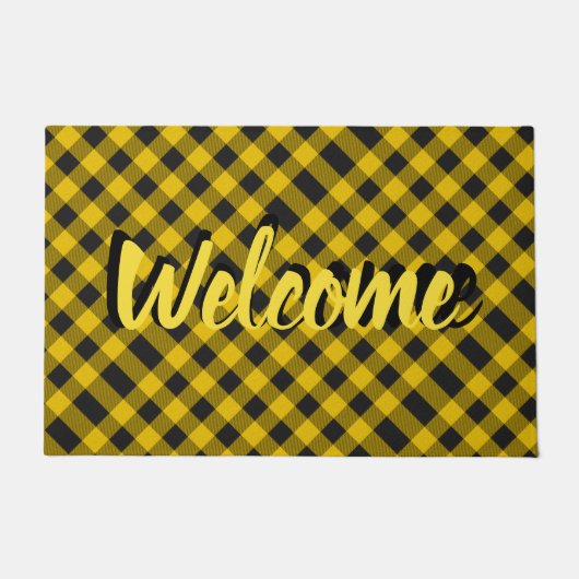 Welkome gele en zwarte vleid deurmat (Voorkant)