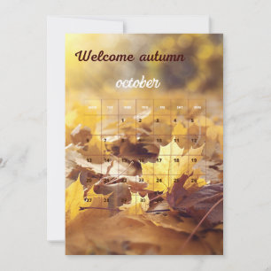 Welkome herfstkalender met geel en bruin blad kaart