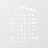 Welkome kantooruren in Elegant White Script Raamsticker (Vel)