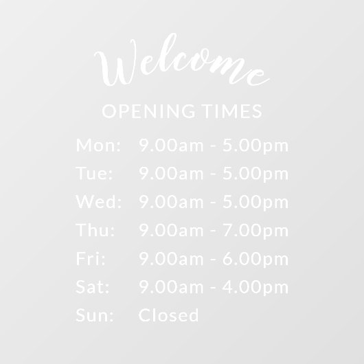 Welkome kantooruren in Elegant White Script Raamsticker (Vel)