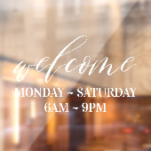 Welkome kantooruren voor Elegant White Script Raamsticker (Vel 2)