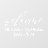Welkome kantooruren voor Elegant White Script Raamsticker (Vel)