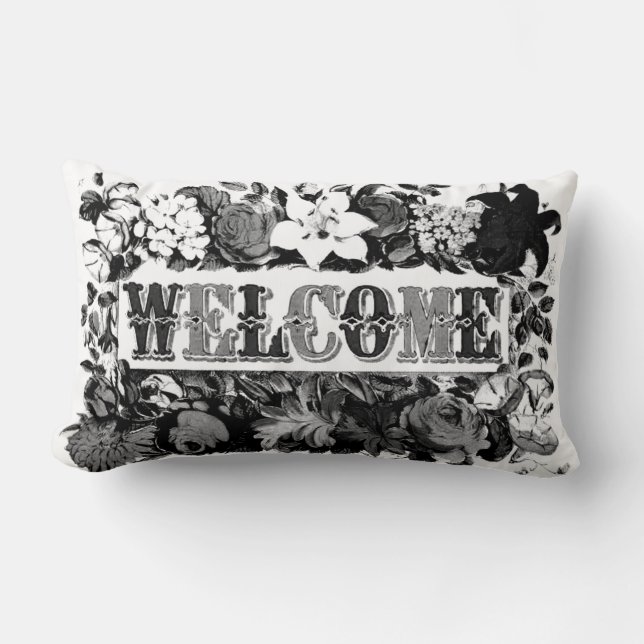  welkome kussen van gastkussens zwart-wit (Voorkant)